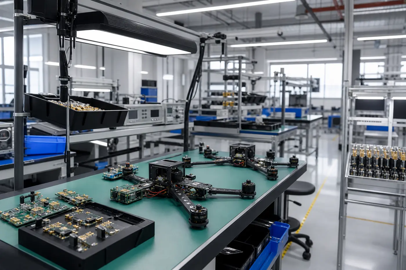 Modern drone electronics production workshop