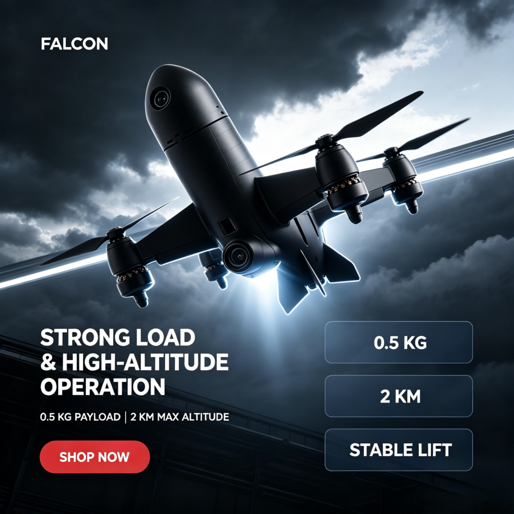 Falcon drone AI guidance and target recognition 300m identification range AI lock