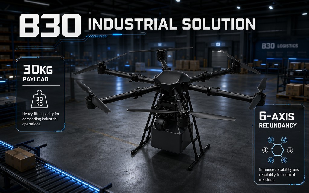 B30 Heavy-Lift Hexacopter Industrial Application Solution | 30kg Payload & 6-Axis Redundancy, Covering Delivery / Logistics / Inspection / Surveying Scenarios