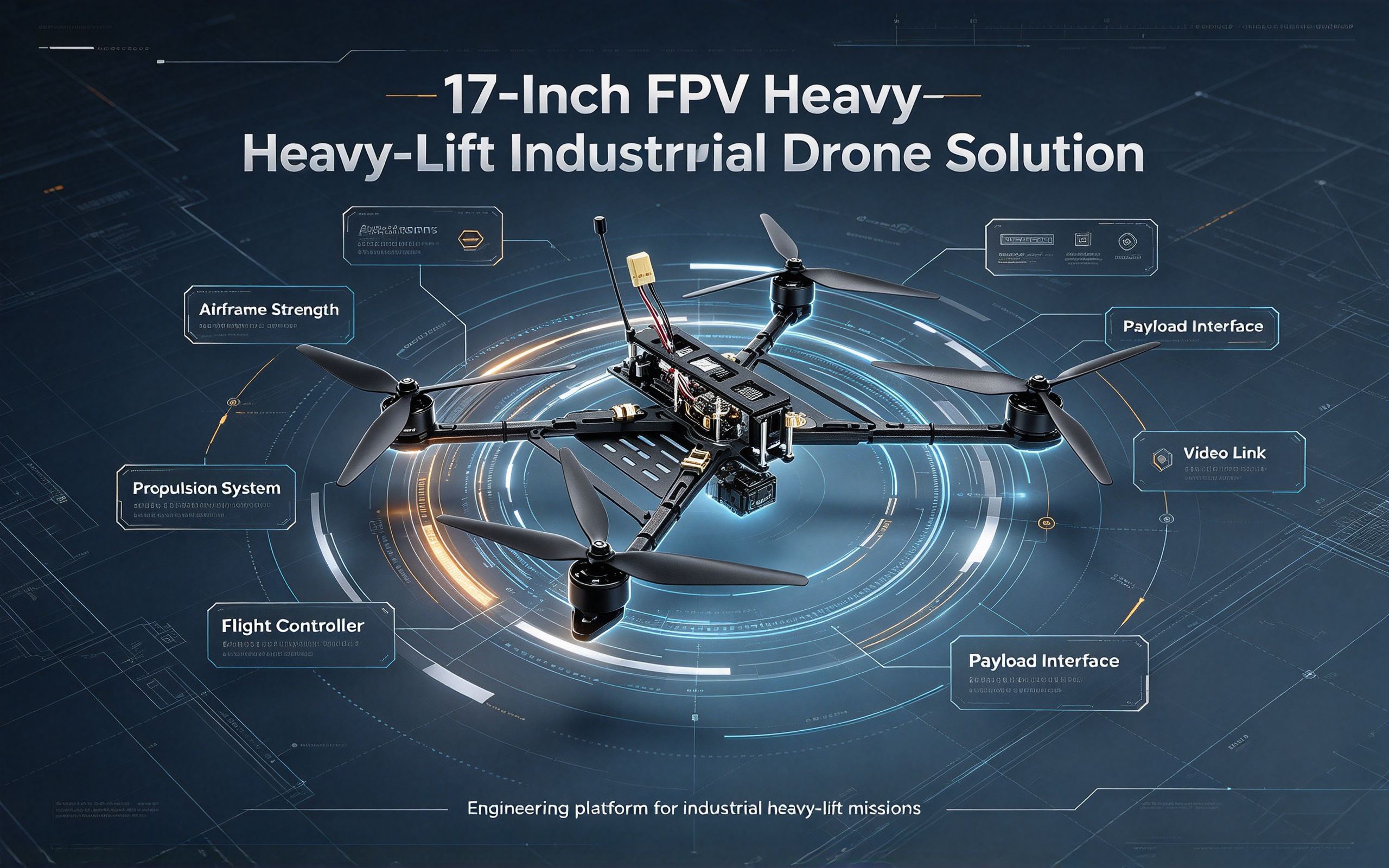 17-Inch FPV Heavy-Lift Industrial Drone Solution | 13kg Max Payload & Wide-Voltage Long-Endurance, Covering Survey / Logistics / Inspection / Emergency Scenarios