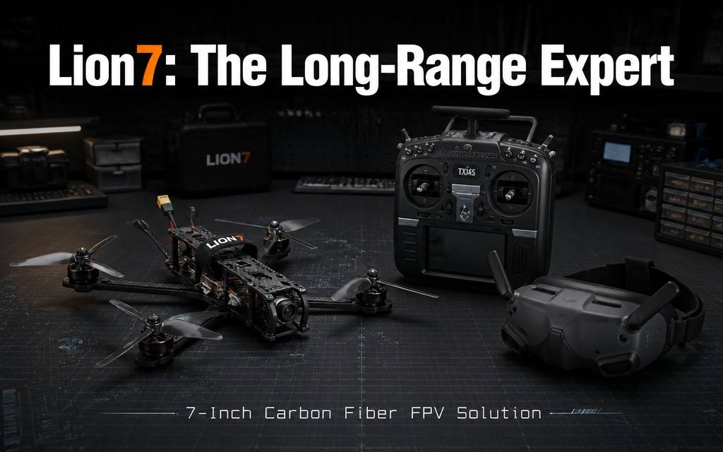 Lion7 7-Inch Carbon Fiber FPV Long-Range Drone Solution | 20km Range + 7km Ceiling + 45min Endurance, Covering Exploration / Surveying / Logistics / High-Altitude Scenarios